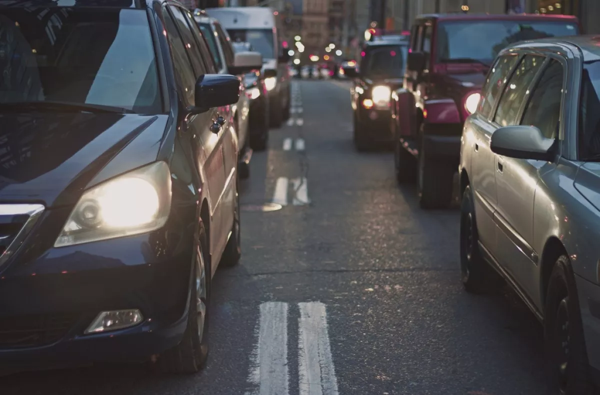 Cars in traffic.