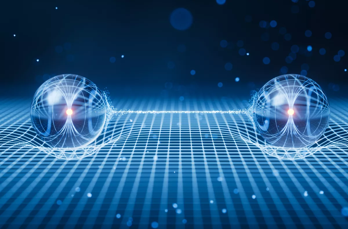 Illustration of a strong link between two separate particles 