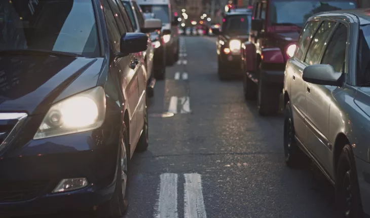 Cars in traffic.