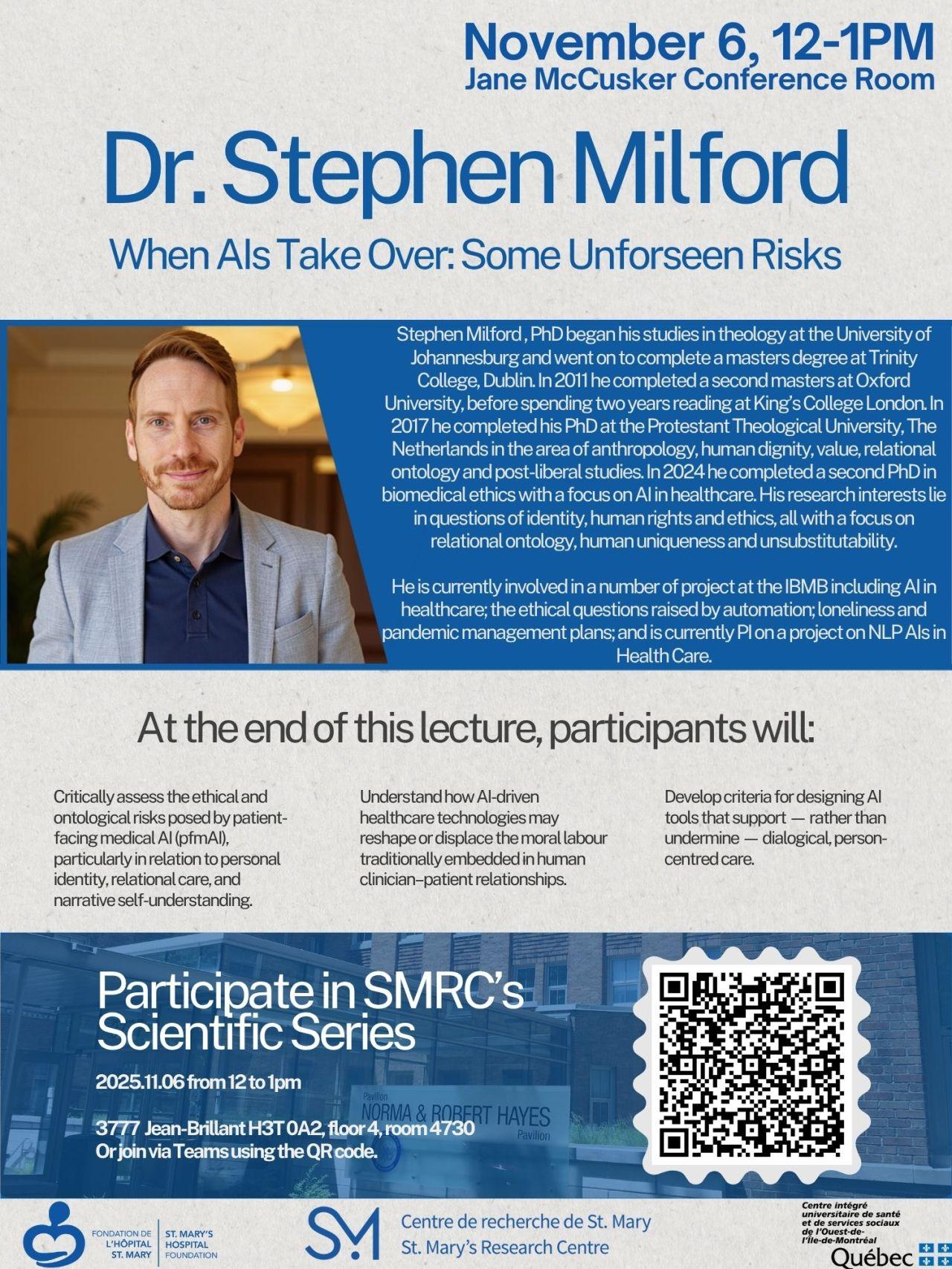 flyer showing talk by Stephen Milford